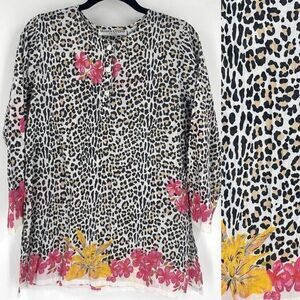 Graham Kandiah Leopard Print Floral 100% Cotton Tunic Top Resort  Coverup Size S